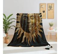 Dpvbffx Plaid Gothique Soleil Lune 200x200, Couverture Astrologie Tarot Bohème 2 Personnes, Jete de Canape Grande Taille, Couverture Lit Chaude Légère pour Pique Nique Camping Voyager