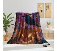 Dpvbffx Plaid Halloween Corbeau Citrouille, Couverture 2 Personnes, Jeté de Canapé Conte de Fées Magique Fantastique, Plaid Polaire 180x200 cm, Couverture Chaude Doux pour Printemps Été Automne Hive