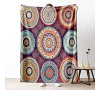 Dpvbffx Plaid Indien Medaillon 200x200, Couverture Fleur Mandala Boho Ethnique Traditionnel 2 Personnes, Jete de Canape Grande Taille, Couverture Lit Chaude Légère pour Pique Nique Camping Voyager