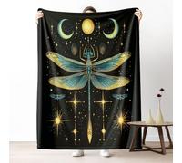 Dpvbffx Plaid Libellule, Couverture 2 Personnes, Jeté de Canapé Soleil Lune Ciel Étoilé Insecte Mystère, Plaid Polaire 180x200 cm, Couverture Chaude Doux Légère pour Printemps Été Automne Hive