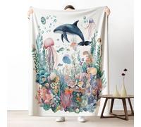 Dpvbffx Plaid Lit Animaux Marins 2 Personnes, Jeté de Canapé Baleine Poisson Méduse Monde sous-Marin, Couverture Polaire 150x220 cm, Couverture Chaude Doux Légère pour Printemps Été Automne Hive