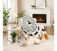 Dpvbffx Plaid Lit Chauve-Souris Halloween 2 Personnes, Jeté de Canapé Lanterne Citrouille Fantôme, Couverture Polaire 150x220 cm, Couverture en Flanelle Chaude Doux pour Printemps Été Automne Hive