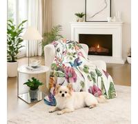 Dpvbffx Plaid Lit Colibri Plante Floral 2 Personnes, Jeté de Canapé Feuilles Botanique Oiseau Naturel Printemps, Couverture Polaire 150x220 cm, Couverture Chaude Doux pour Printemps Été Automne Hive