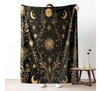 Dpvbffx Plaid Lit Étoilé Soleil Lune, Plaid 2 Personnes, Jeté de Canapé Feuilles Plante Celestial Boho, Couverture Polaire 150x200 cm, Couverture Chaude Doux Légère pour Printemps Été Automne Hive