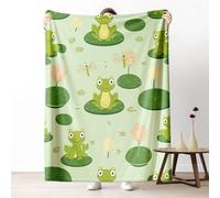 Dpvbffx Plaid Lit Grenouille de Dessin Animé 2 Personnes, Jeté de Canapé Libellule Lotus Fleur Animaux Kawaii, Couverture Polaire 150x220 cm, Couverture Chaude Doux pour Printemps Été Automne Hive
