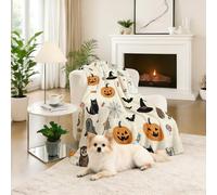 Dpvbffx Plaid Lit Halloween Citrouille Fantôme, Plaid 2 Personnes, Jeté de Canapé Toile d'Araignée Sorcière Chat Noir, Couverture Polaire 150x200 cm, Couverture Chaude pour Printemps Été Automne Hive