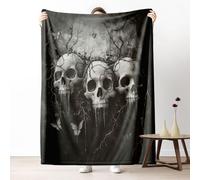 Dpvbffx Plaid Lit Horreur Halloween Crâne 2 Personnes, Jeté de Canapé Motif Tête de Mort Papillon Gothique, Couverture Polaire 150x220 cm, Couverture Chaude Doux Légère pour Printemps Été Automne Hive