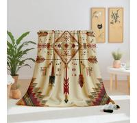 Dpvbffx Plaid Lit Indien Ethnique Tribal 2 Personnes, Jeté de Canapé Sud-Ouest Ethnique Vintage, Couverture Polaire 150x220 cm, Couverture en Flanelle Chaude Doux pour Printemps Été Automne Hive