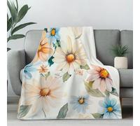 Dpvbffx Plaid Lit Marguerite Camomille 2 Personnes, Jeté de Canapé Motif Fleur Aquarelle, Couverture Polaire 150x220 cm, Couverture en Flanelle Chaude Doux Légère pour Printemps Été Automne Hive