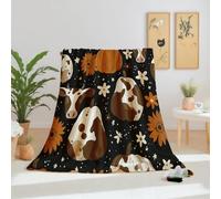 Dpvbffx Plaid Lit Marguerite Vache Citrouille 2 Personnes, Jeté de Canapé Automne Style Ferme Rustique, Couverture Polaire 150x220 cm, Couverture Chaude Doux pour Printemps Été Automne Hive