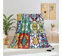 Dpvbffx Plaid Lit Mexicain Talavera, Plaid 2 Personnes, Jeté de Canapé Collage Vintage Bohème Coloré, Couverture Polaire 150x200 cm, Couverture Chaude Doux Légère pour Printemps Été Automne Hive