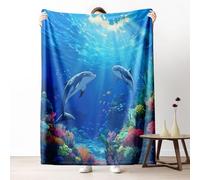 Dpvbffx Plaid Lit Monde sous-Marin 2 Personnes, Jeté de Canapé Animaux Marins Dauphin Poisson Tropical, Couverture Polaire 150x220 cm, Couverture Chaude Doux Légère pour Printemps Été Automne Hive