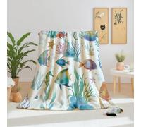 Dpvbffx Plaid Lit Monde sous-Marin, Plaid 2 Personnes, Jeté de Canapé Animaux Marins Aquarelle Poisson Tropical, Couverture Polaire 150x200 cm, Couverture Chaude Doux pour Printemps Été Automne Hive