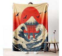 Dpvbffx Plaid Lit Mont Fuji Océan Vague 2 Personnes, Jeté de Canapé Motif Hokusai Japonais Traditionnel, Couverture Polaire 150x220 cm, Couverture Chaude Doux Légère pour Printemps Été Automne Hive