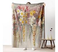 Dpvbffx Plaid Lit Motif Fleur Coloré, Plaid 2 Personnes, Jeté de Canapé Floral Plante Naturel Printemps, Couverture Polaire 150x200 cm, Couverture Chaude Doux Légère pour Printemps Été Automne Hive