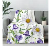 Dpvbffx Plaid Lit Motif Floral Botanique 2 Personnes, Jeté de Canapé Fleur Marguerite Campanule, Couverture Polaire 150x220cm, Couverture en Flanelle Chaude Doux Légère pour Printemps Été Automne Hive