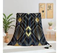 Dpvbffx Plaid Lit Motif Géométrique 2 Personnes, Jeté de Canapé Moderne Luxe Bleu Marine Or, Couverture Polaire 150x220 cm, Couverture en Flanelle Chaude Doux Légère pour Printemps Été Automne Hive