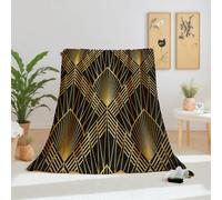 Dpvbffx Plaid Lit Motif Géométrique, Plaid 2 Personnes, Jeté de Canapé Or Noir Moderne Luxe, Couverture Polaire 150x200 cm, Couverture Chaude Doux Légère pour Printemps Été Automne Hive