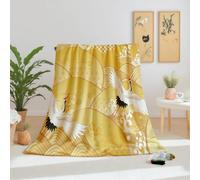 Dpvbffx Plaid Lit Océan Vague Grue 2 Personnes, Jeté de Canapé Style Japonais Traditionnel Antique, Couverture Polaire 150x220 cm, Couverture en Flanelle Chaude Doux pour Printemps Été Automne Hive