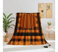 Dpvbffx Plaid Lit Orange À Carreaux 2 Personnes, Jeté de Canapé Automne Citrouille Décoration Halloween, Couverture Polaire 150x220 cm, Couverture Chaude Doux pour Printemps Été Automne Hive