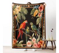 Dpvbffx Plaid Lit Palmier Hibiscus Perroquet 2 Personnes, Jeté de Canapé Oiseau Animaux de la Jungle Tropical, Couverture Polaire 150x220 cm, Couverture Chaude Doux pour Printemps Été Automne Hive