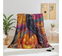 Dpvbffx Plaid Lit Sorcière Citrouille Corbeau, Plaid 2 Personnes, Jeté de Canapé Effrayant Halloween Décoration, Couverture Polaire 150x200 cm, Couverture Chaude Doux pour Printemps Été Automne Hive