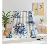 Dpvbffx Plaid Lit Vintage Côtier Phare, Plaid 2 Personnes, Jeté de Canapé Nautique Maritime Animaux Marins, Couverture Polaire 150x200 cm, Couverture Chaude Doux Légère pour Printemps Été Automne Hive