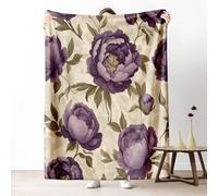 Dpvbffx Plaid Lit Violet Fleur Pivoine 2 Personnes, Jeté de Canapé Motif Floral Botanique Vintage, Couverture Polaire 150x220 cm, Couverture Chaude Doux Légère pour Printemps Été Automne Hive