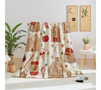 Dpvbffx Plaid Maison en Pain D'épice Chaussettes Chaud et Doux, Thème de Noël Sucre d'orge Couverture Polaire 150x200 cm, Plaid Enfant Adulte, Flanelle Couverture Lit 2 Personnes pour Automne Hiver