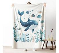 Dpvbffx Plaid Mer Poisson Baleine, Couverture 2 Personnes, Jeté de Canapé Animaux Marins de Dessin Animé Aquarelle, Plaid Polaire 180x200 cm, Couverture Chaude Doux pour Printemps Été Automne Hive