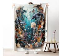 Dpvbffx Plaid Monde sous-Marin, Couverture 2 Personnes, Jeté de Canapé Animaux Mer Océan Baleine Méduse Corail, Plaid Polaire 180x200 cm, Couverture Chaude Doux Légère pour Printemps Été Automne Hive