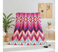 Dpvbffx Plaid Multicolore Zigzag Rayures 200x200, Couverture Style Ethnique Vintage Boho 2 Personnes, Jete de Canape Grande Taille, Couverture Lit Chaude Légère pour Pique Nique Camping Voyager