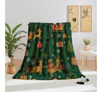 Dpvbffx Plaid Père Noël Traîneau Cerf 200x200, Couverture Vert Noël Hiver 2 Personnes, Jete de Canape Grande Taille, Couverture Lit Chaude Légère pour Pique Nique Camping Voyager