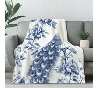Dpvbffx Plaid Pivoine Fleur Paon 200x200, Couverture Style Chinois Vintage 2 Personnes, Jete de Canape Grande Taille, Couverture Lit Chaude Légère pour Pique Nique Camping Voyager