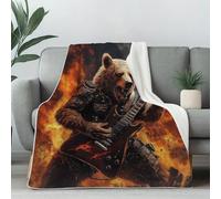 Dpvbffx Plaid Polaire Hip Hop Rock Musique 220x240, Couverture Ours Guitare Flamme Punk 2 Personnes, Jete de Canape Grande Taille, Couverture Lit Chaude Légère pour Pique Nique Camping Voyager