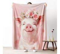 Dpvbffx Plaid Polaire Mignon Fleur Cochon 220x240, Couverture Animaux de la Ferme Aquarelle 2 Personnes, Jete de Canape Grande Taille, Couverture Lit Chaude Légère pour Pique Nique Camping Voyager