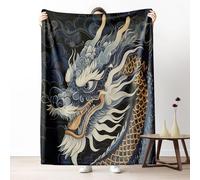 Dpvbffx Plaid Polaire Oriental Dragon 220x240, Couverture Style Chinois Traditionnel 2 Personnes, Jete de Canape Grande Taille, Couverture Lit Chaude Légère pour Pique Nique Camping Voyager