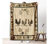 Dpvbffx Plaid Polaire Plante Fleur Coq Poule 220x240, Couverture Vintage Rural Ferme Animaux 2 Personnes, Jete de Canape Grande Taille, Couverture Lit Chaude Légère pour Pique Nique Camping Voyager