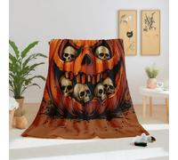 Dpvbffx Plaid Spooky Citrouille Crâne 200x200, Couverture Halloween Tête de Mort Chauve-Souris 2 Personnes, Jete de Canape Grande Taille, Couverture Lit Chaude Légère pour Pique Nique Camping Voyager