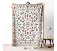 Dpvbffx Plaid Vintage Ethnique 200x200, Couverture Bohème Fleur Antique Traditionnel 2 Personnes, Jete de Canape Grande Taille, Couverture Lit Chaude Légère pour Pique Nique Camping Voyager