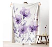 Dpvbffx Plaid Violet Fleur Plante, Couverture 2 Personnes, Jeté de Canapé Motif Floral Aquarelle Moderne, Plaid Polaire 180x200 cm, Couverture Chaude Doux Légère pour Printemps Été Automne Hive