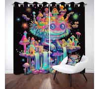 Dpvbffx Rideau Monstre Champignon Plantes Sauvages Rêve Occultants Thermique Anti Froid, Rideau Anti Bruit, Rideaux Ciel Étoilé Maison Nuage Opaque, pour Chambre, Salon, Lot de 2 à Oeillets 70X225 cm