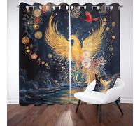 Dpvbffx Rideau Phénix Animal Mythiques Occultants Thermique Anti Froid Anti Bruit à Oeillets, Lot de 2 Rideaux Floral Rivière Peinture Opaque, Decoration pour Salon Chambre Enfant 117X137