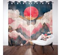 Dpvbffx Style Chinois Vintage Rideau Occultant Thermique Salon, 200x200 (LxH) Montagne Paysage Naturel Rideau Anti Bruit Chambre, Rideaux Oeillet Opaque Lot de 2 pour Adulte Enfant Fille Garçon