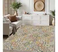 Dpvbffx Tapis de Sol Patchwork Tuiles Marocain Antidérapant, Floral À Carreaux Boho Vintage Tapis Salon Chambre, Paillasson Interieur Entree, Descente de Lit Lavable, pour Couloir Cuisine 60x90 cm