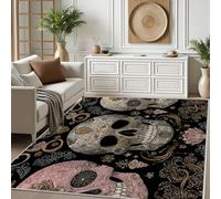 Dpvbffx Tapis Salon 160x230 cm Crâne de Sucre, Motif Tête de Mort Floral Tapis Chambre Fille Garcon Ado, Poil Ras Doux Antidérapant et Lavable pour Cuisine Couloir Bureau Salle à Manger