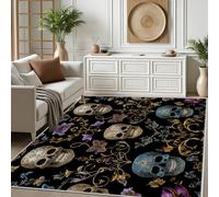 Dpvbffx Tapis Salon 200x290 cm Motif Tête de Mort Baroque, Crâne de Sucre Floral Tapis Chambre Fille Garcon Ado, Poil Ras Doux Antidérapant et Lavable pour Cuisine Couloir Bureau Salle à Manger