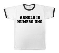 DPX-1 Hommes Arnold Est Numero Uno T Shirt Schwarzenegger Rétro Vintage Golds Gym Contraste - Blanc, S = 36"