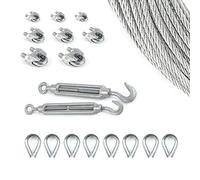 DQ-PP Câble en acier 10 | 8 mm 6 x 19 souple | 20 m | En acier galvanisé | 8 cosses de 8 mm | 2 x tendeurs à crochet M5 | 8 x serre-câbles de 8 mm | Câble métallique pour câble forestier