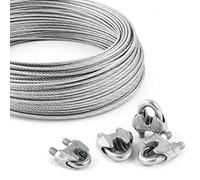 DQ-PP Câble en acier galvanisé - 4 serre-câbles - 8 mm - 6 x 19 mm - 40 m - En acier galvanisé - 4 serre-câbles de 8 mm - Câble métallique pour tuteur, corde forestière